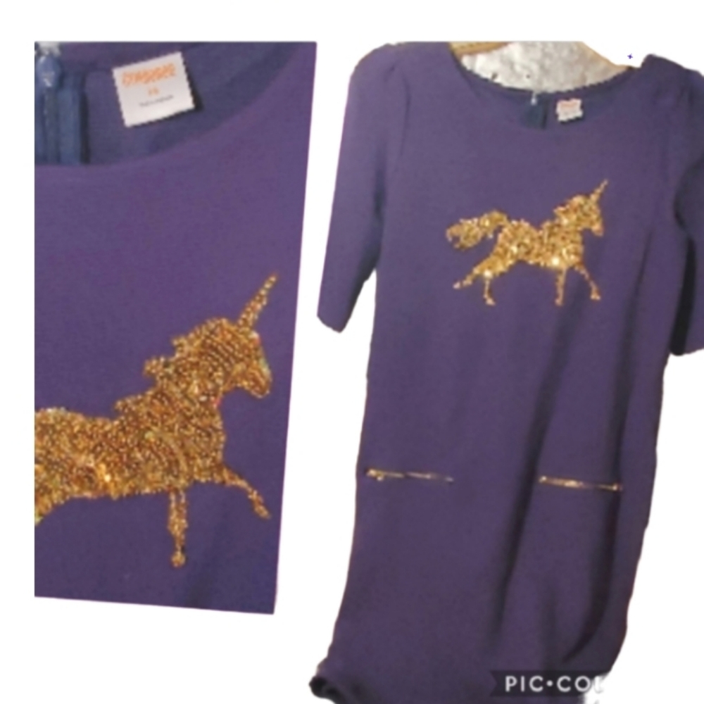 Navy  Gymboree 14 fall/ winter dress,sequins gold unicorn
